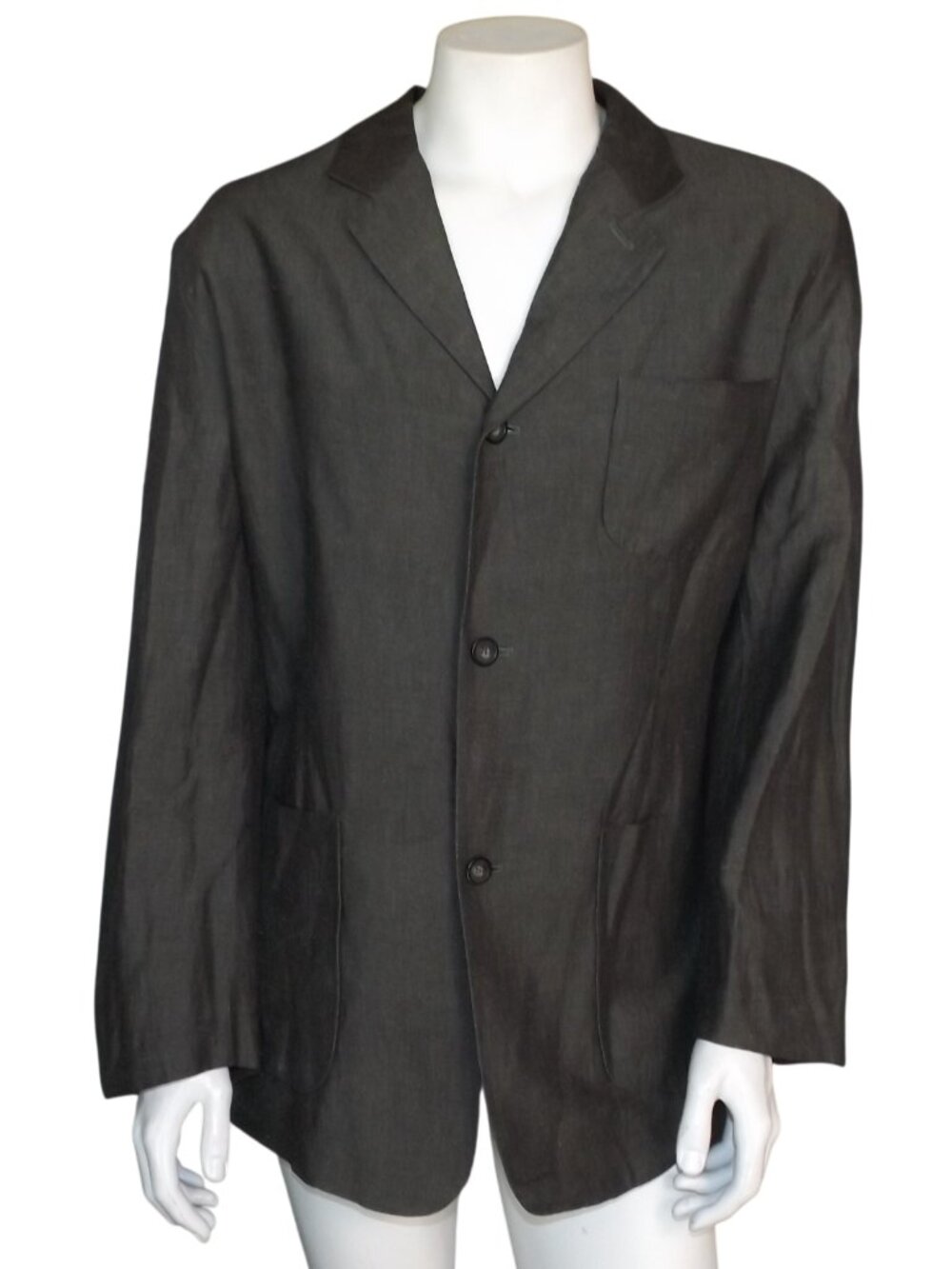CLAIBORNE Summer Blazer, 44R, 3 Button, Linen Blend, Partial Lining